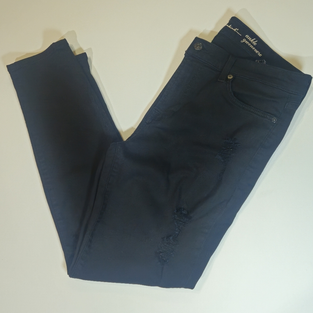 7 For All Mankind Jeans Womens 31 Black Distressed‎ Ankle Gwenevere Straight Leg